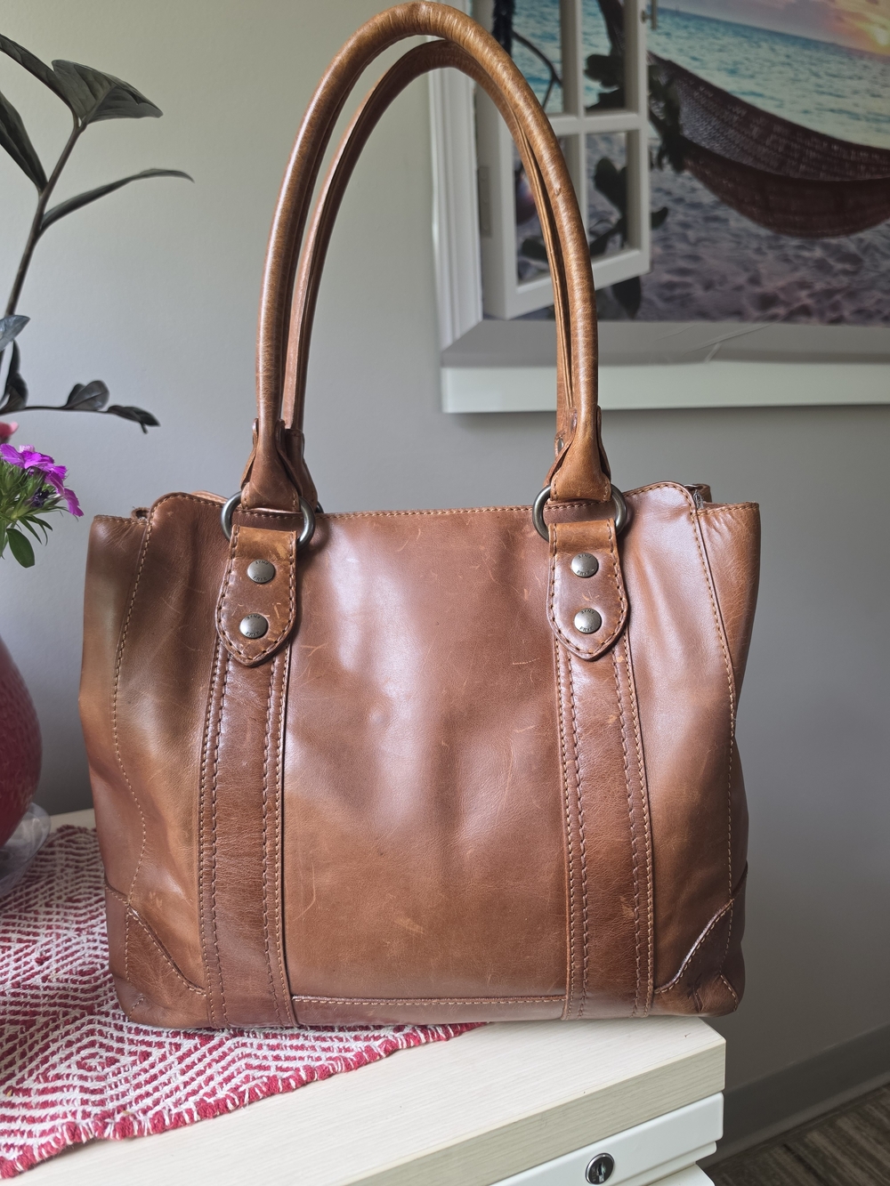 FRYE MELISSA Brown/Cognac Leather Tote Bag - Picture 3 of 13